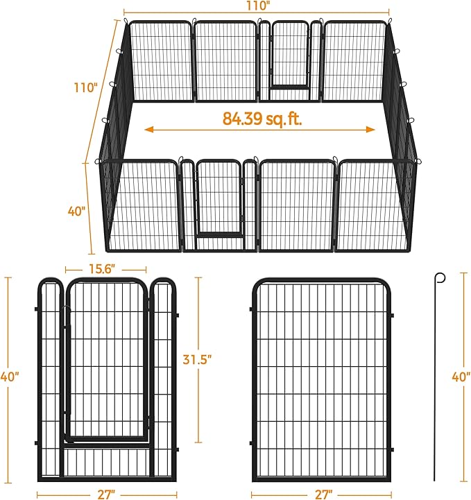 Topeakmart Dog Playpen Outdoor Puppy Exercise Pen Indoor Portable Pet Fence for Yard/RV Camping, 40 Inch 16 Panels