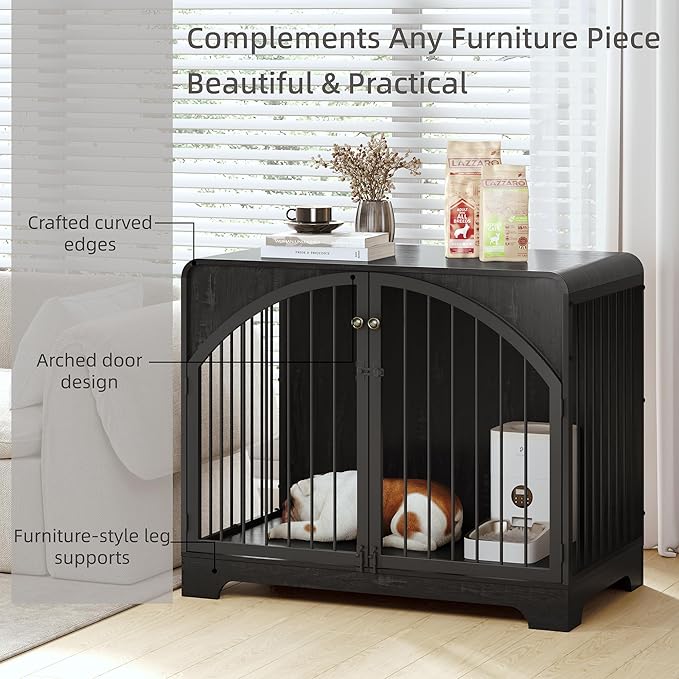 31.5" Farmhouse Dog Crate Furniture for Small Dogs, Decorative Pet House End Table, Wooden Dog Kennel Furniture Indoor, Black