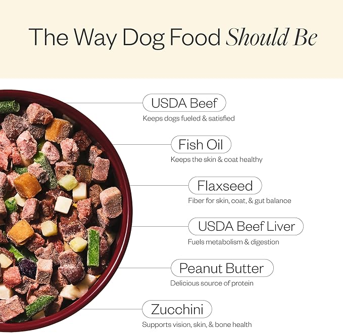 Maev Human-Grade Beef Dog Food, Skin & Coat Formula, Whole Ingredient, Gluten-Free, High Protein Puppy & Dog Food, 5 lb