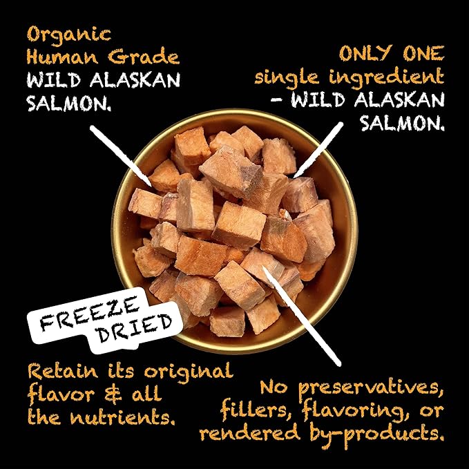 SIMBA'S WAY -Freeze Dried- RAW SKINLESS Wild Caught Alaskan Salmon Dog Treats and Cat Treats, Human Grade, Single Ingredient, All Natural, Grain-Free, Made in The USA. [3 .oz] [2 PK]