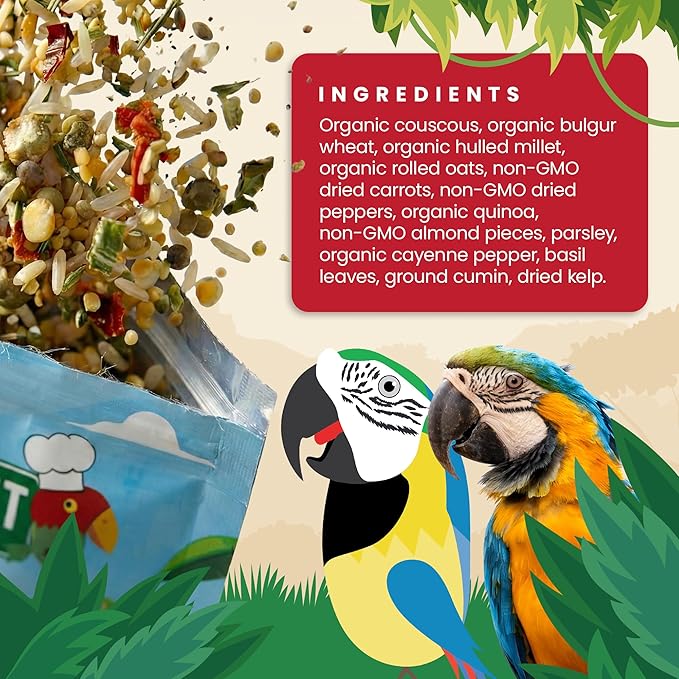 Bird Street Bistro Parrot Food for Parakeets & Cockatiels - Southern Feast - 20 oz - Cooks in 3-15 min, Natural Grains, Fruits & Vegetables - USA Made