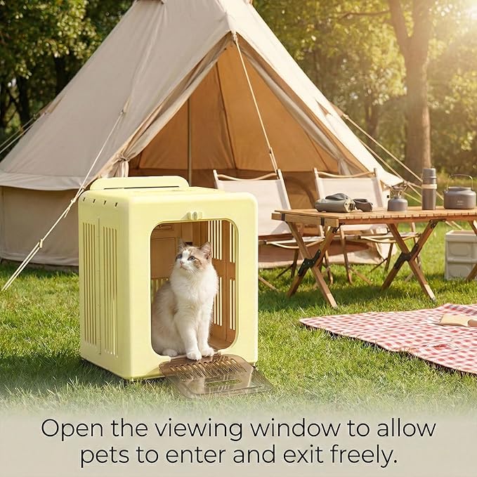 Cat Stroller, Breathable Foldable Cat Carrier with Wheels for Small Dogs and Cats, and Features a Comfortable Viewing Window Suitable for Cats Under 22 pounds (Yellow)