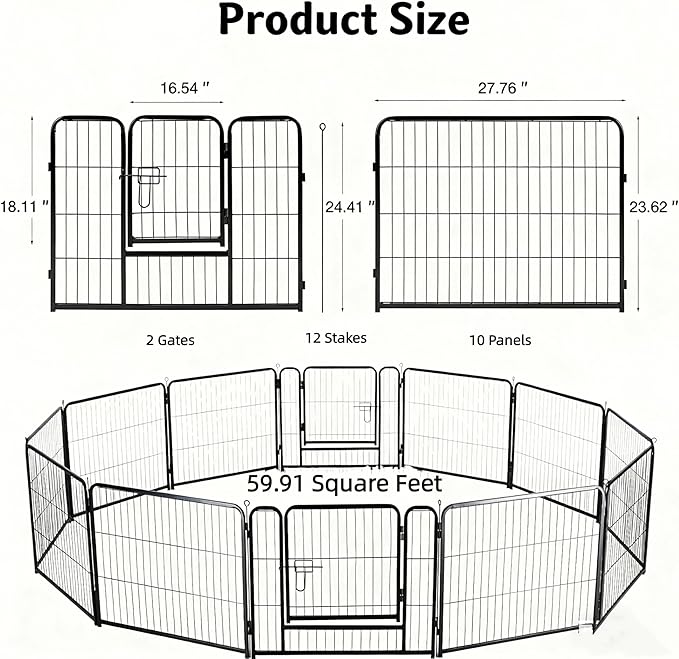 Simple Deluxe Dog Playpen Outdoor Indoor, 24 Inch 12 Panels Dog Fence for Small Dogs Puppy, Perfect Dog Pen for Camping, Yard, RV, Garden Fence, Black