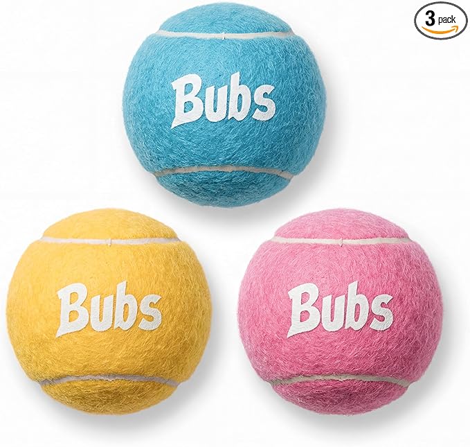 BubS Premium Durable Squeaker Balls for Dogs & Cats 3-Pack (2.5 inch) – Tennis Ball Style, Bouncy, Interactive, Safe & Long Lasting Fetch Pet Toys for Endless Fun (Large)