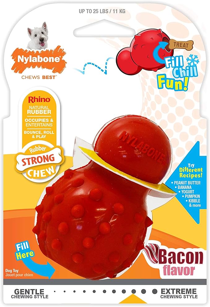 Nylabone Treatin' Cone Strong Stuffable Chew Toy for Dogs, Natural Rubber Fillable Treat Toy, Treat Dispensing Dog Toy, Bacon Flavor, Small Dogs - Up to 25 Ibs, 1 Count