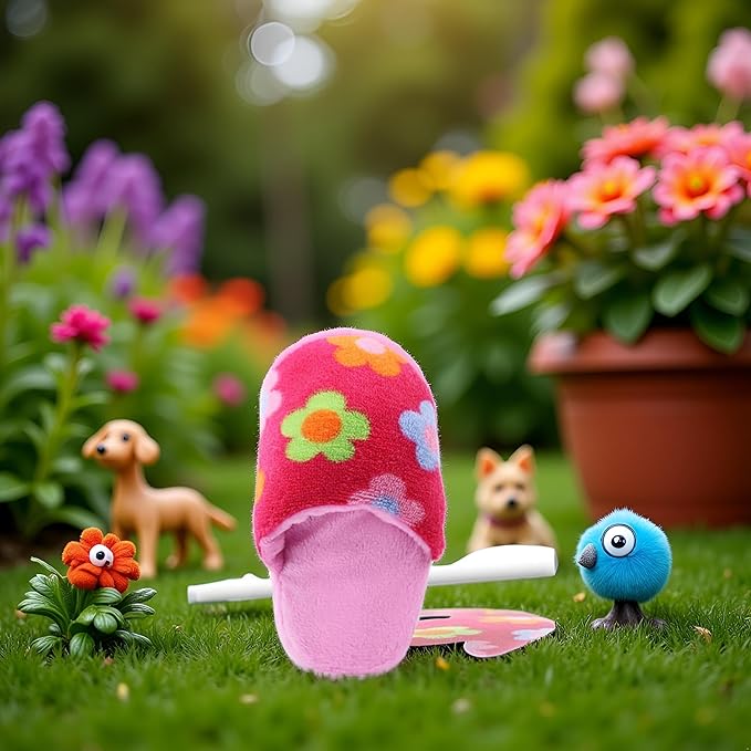 Pink Flowers Cute Pet Puppy Dog Cat Slipper Shape Plush Chew Play Toy Flip-Flops Squeaky Toys Dog Squeak Toys Pet Supplies