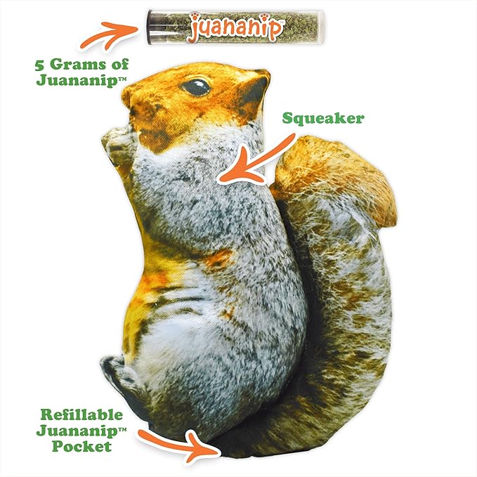 Doggijuana Refillable Juananip Toy Bundle | Squirrel Bundle | Funny Dog Toy Plush with Catnip and Refill | Calming Aid for Dogs | Interactive Chew Toy for Play