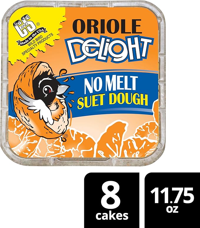 C&S Oriole Delight No Melt Suet Dough, Suet Cakes for Wild Birds Including Orioles and More, 11.75 Ounces, Pack of 8