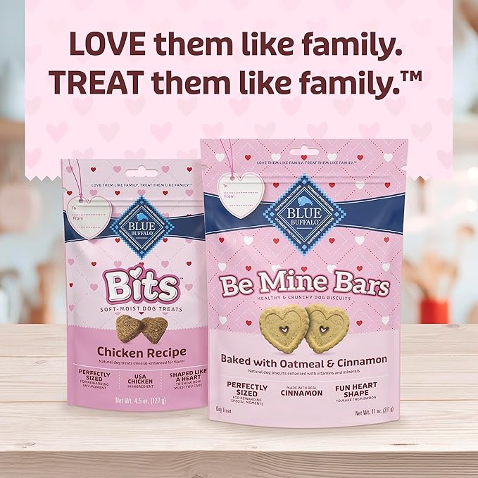 Blue Buffalo Bits Soft & Chewy Natural Dog Treats, Bite-Sized & Heart-Shaped Valentine’s Morsels, Chicken Recipe, 4.5-oz Bag