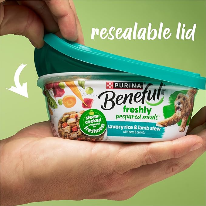 Purina Beneful Dog Food Fresh, High Protein Wet Dog Food, Dog Food Gravy, Lamb Stew with Vegetables - (Pack of 8) 10 oz. Tubs