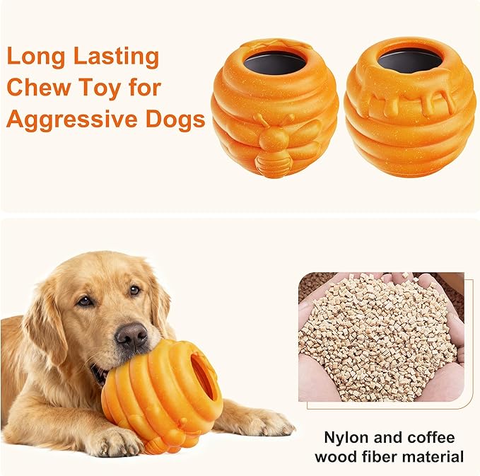 Durable Dog Toys 2 Pack, Fillable Dog Treat Dispenser and Enrichment Peanut Butter Frozen Licking Toys in Honey Pot Shape, Boredom Killing and Mental Stimulation Toys for Large Dogs to Keep Them Busy