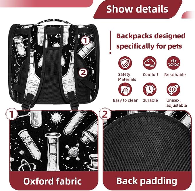 Dog Carrier Backpack for Small Pets - Cat & Dog Backpack for Hiking, Camping or Travel, Chemistry Set of Doodle Elements (1)