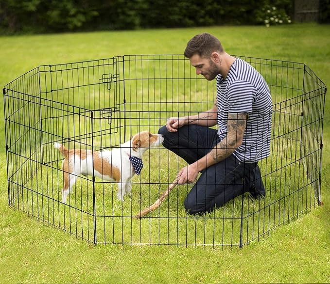 Portable Dog Playpens Dog Fence for The House Outdoor Puppy Playpen for Small Dogs Foldable Dog Outdoor Playpen Metal Wire Pet Exercise Pen Enclosure w/Metal Buckles for Rabbit,Dogs,42 in