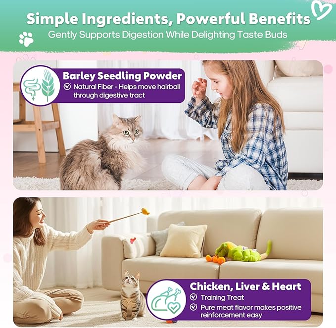3.53oz Cat Grass Treats for Indoor Cats Freeze-Dried Cat Grass Teething Treats for Hairball Control, Gut Health & Dental Care Natural Chicken Kitten Crunchy Training Snacks
