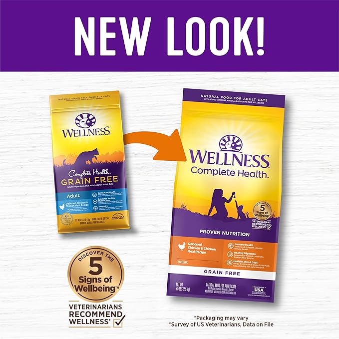 Wellness Complete Health Adult Dry Cat Food, Natural, Grain Free Kibble, Chicken Recipe, 5.5 lb Bag