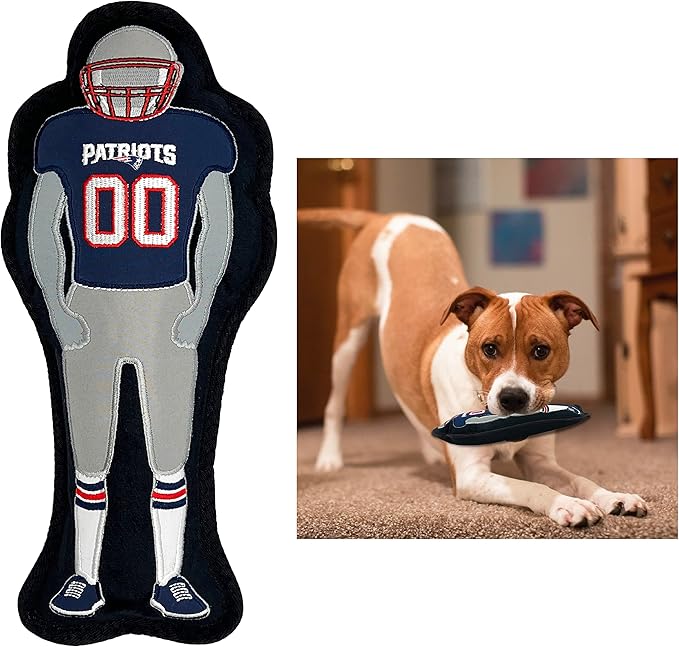 The 1st Ever Tough but Smooth Dog Toy NFL New England Patriots Football Athletes Player Tough Pet Toy. A Premium Quality Doggie Toy with Built-in Squeaker. Sports Fans Favorite Chew Toy
