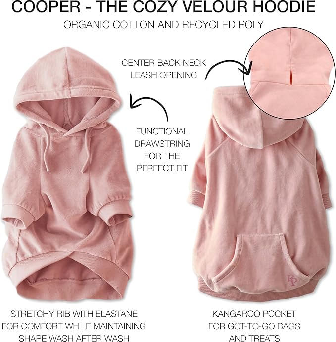 Pet Passion Cooper II Organic Cotton Velour Dog Hoodie Pet Coat for Small, Medium and Large Dogs, Pink, XX-Small (4-7 lbs)