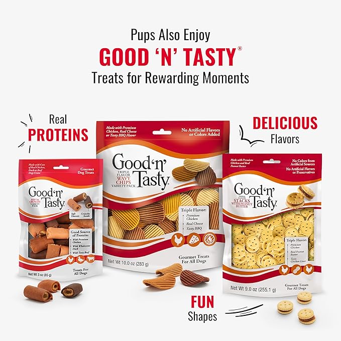 Good ‘n’ Fun Triple Flavor Rolls for Large Dogs, Treat Your Dog to Long-Lasting Chews Made with Real Beef Hide and Chicken, 6 Count