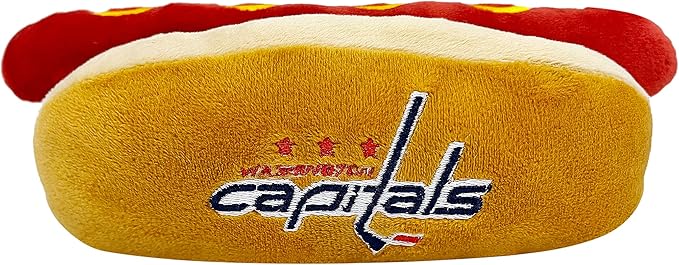 Pets First NHL Washington Capitals HOT Dog Plush Dog, CAT Squeak Toy- Cutest HOT-Dog Snack Plush Toy for Dogs & Cats with Inner Squeaker, Beautiful Hockey Team Name/Logo 8 x 5 x 3 Inches
