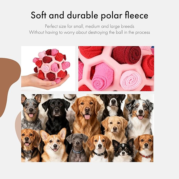 Mira's Pocket Dog Snuffle Ball Toy, Mental Stimulation Chew Toy for Dogs & Cats, 6 inches Licking Mat Treat Dispensing Ball with Hollow Design, Slow Feeder for Fast Eaters (Pink)