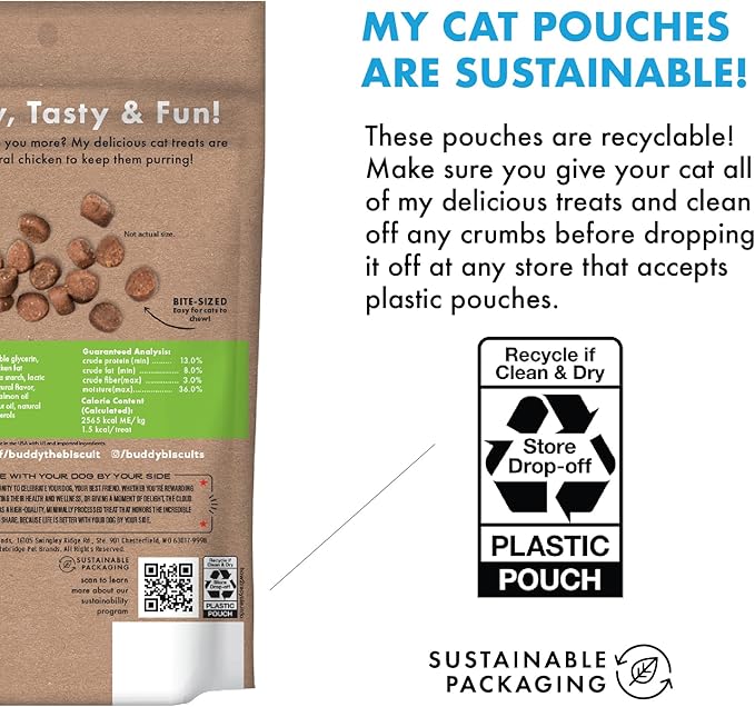 Buddy Biscuits Soft & Chewy Grain Free Cat Treats, Chicken, 3 oz. Pouch