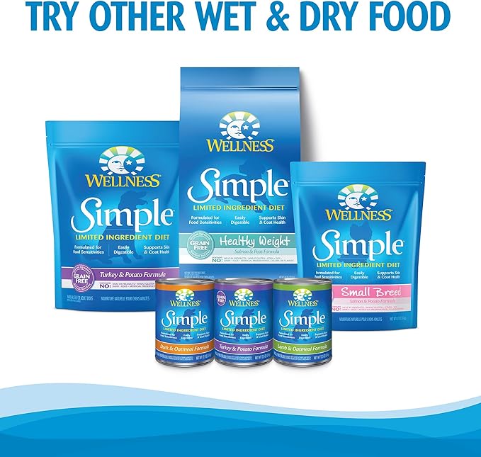 Wellness Simple Limited Ingredient Diet Adult Canned Wet Dog Food, Wholesome Grains, Natural, Turkey and Potato Recipe, 12.5 oz, Pack of 12 Cans