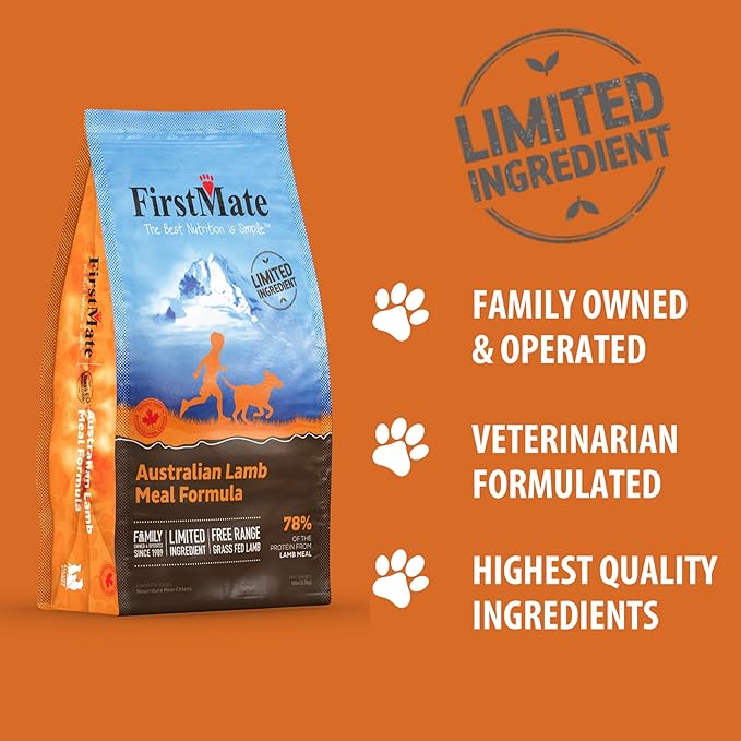 FirstMate Dry Dog Food – Limited Ingredient Australian Lamb Meal Formula – Grain Free, Grass Fed-Single Protein Lamb Meal Recipe with Potatoes & Berries – 25 lb Bag