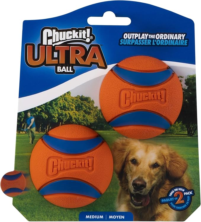 Chuckit! Ultra Ball Dog Toy Bundle - 2.5-inch Medium (2-Pack) & 2-inch Small (2-Pack) Rubber Bouncy Fetch Balls