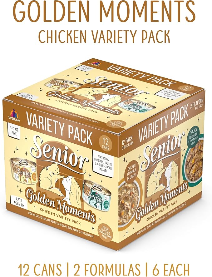 Weruva Senior Cat Food, Golden Moments Variety Pack, 3oz Can, Pack of 12