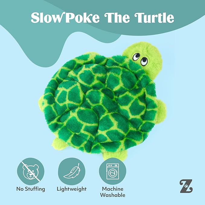ZippyPaws Squeakie Crawler- No Stuffing Dog Toy to Keep Them Busy, For Small, Medium, & Large Dogs, Squeaky Pet Toy for Boredom, Unstuffed Chew Toy, Soft Plush Puppy Products, SlowPoke the Turtle- 10"
