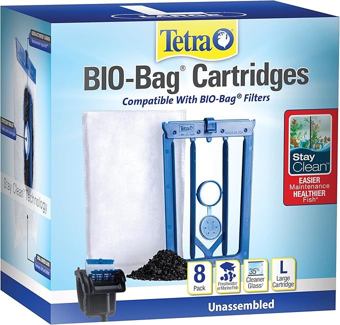 Tetra Whisper Bio-Bag with Stay Clean, Large Filter Cartridges for Aquariums, 8 Count, Unassembled, Fits Tetra Whisper Fish Tank Filters 10-30 Gal, 20-40 Gal, PF-20, 30, 40, 60, IQ 20, 30, 45, 60