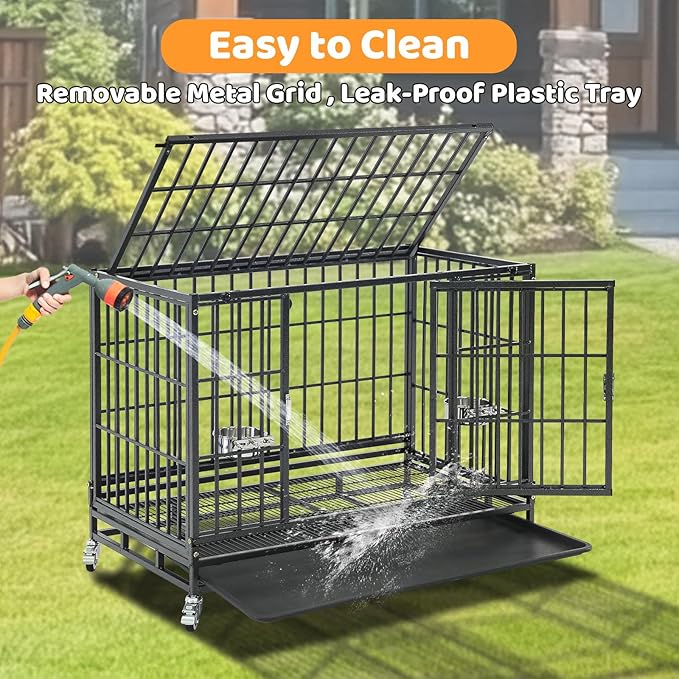 Homey Pet 3 Pack Three Tiers 37 Inch Dog Crate, Escape Proof Dog Cage Kennel Indoor with Top Access and Lockable Wheels, Removable Tray, Heavy Duty Dog Crates for Medium/Small Dogs