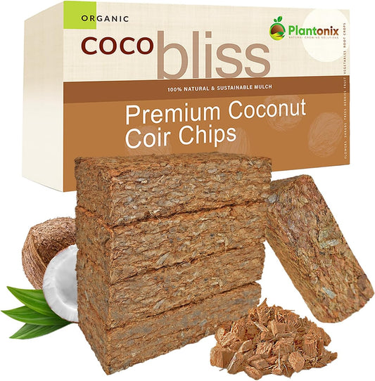 Coco Chips for Plants (650gm Bricks, 5-Pack) - Organic Coco Coir Chips - Coconut Husk Chips for Potting Soil, Garden Soil, & Seed Starter Soil - Coconut Mulch for Garden - Coconut Chips for Plants