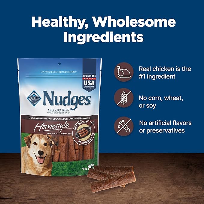 Blue Buffalo Nudges Homestyle Natural Dog Treats Chicken and Pork, 18-oz Bag (Pack of 4)