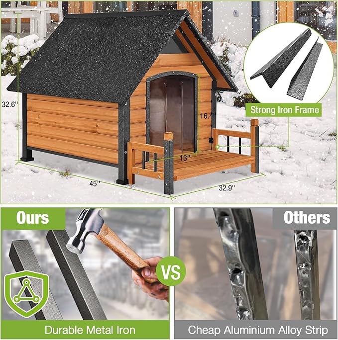 GUTINNEEN Heated Dog House Outdoor Insulated Dog Kennel with Metal Frame, Heated Pad, Insulated Liner, 33" L x 45" D x 32" H