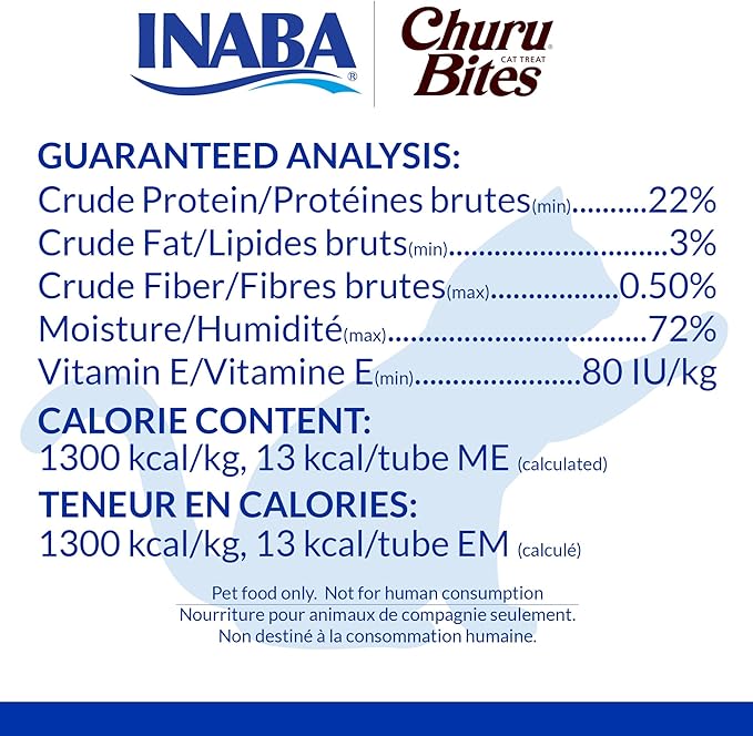 INABA Churu Bites for Cats, Soft/Chewy Baked Chicken Wrapped Churu Filled Cat Treats with Vitamin E, 0.35 Ounces per Tube, 18 Tubes Total (3 Tubes per Pack), Tuna Recipe