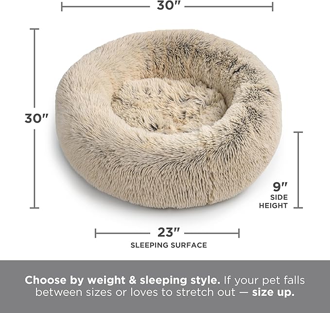 Best Friends by Sheri The Original Calming Donut Dog Bed for Medium Dogs up to 45 lbs, Shag Faux Fur, Dusty Rose, 30" x 30"