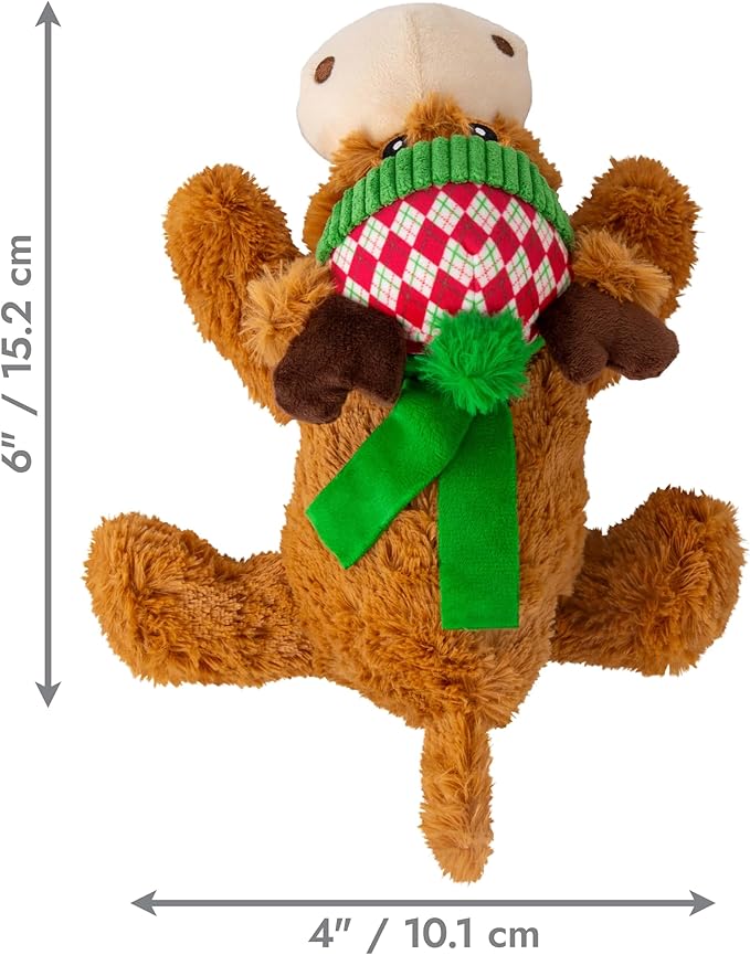 KONG Cozie Winter Reindeer - Plush Dog Toy with Winter Hat – Soft Cuddle Toy with Extra Layer for Durability, Gentle Chewing & Indoor Play