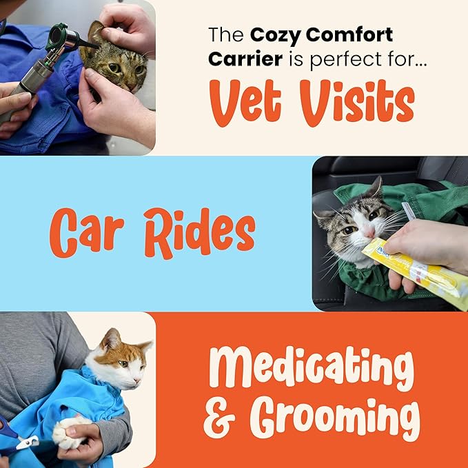 Cat-in-the-Bag Cozy Comfort Carrier - X-Large Cobalt Blue Cat Carrier Soft for Grooming, Vet Visits, Medication Administration, Dental Care, Nail Trimming, and Car Travel