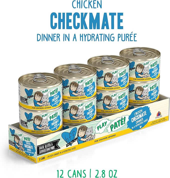 Weruva B.F.F. Play - Best Feline Friend Paté Lovers, Aw Yeah!, Chicken Checkmate with Chicken, 2.8oz Can (Pack of 12)