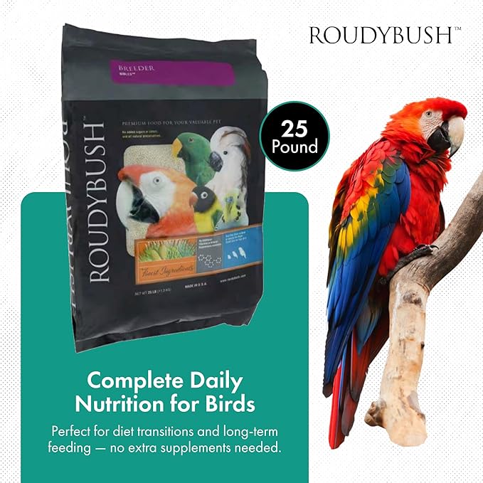 Roudybush Breeder Food for Breeding & Weaning Birds - Scientifically Formulated Bird Feed - Bird Food Pellets w/ Corn, Wheat, Soy & More - Nutritious & Healthy Feed for Birds (Nible, 25lb)