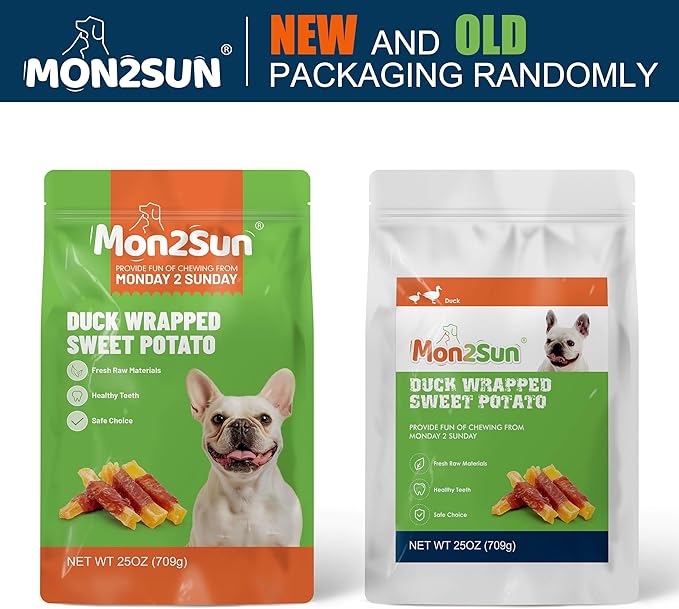 MON2SUN Dog Treats, Duck Wrapped Sweet Potato, High Protein, Low Fat, No Rawhide, Soft and Chewy Training Snacks for Small to Large Dogs, 25 oz
