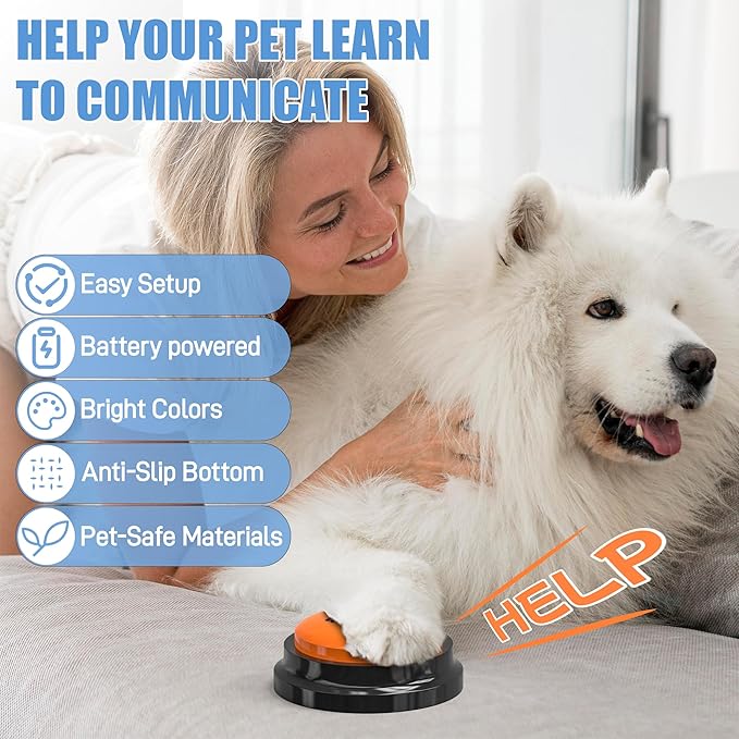 Dog Buttons Talk, 6 Pack Dog Communication Buttons, Recordable Talking Training Buttons for Dogs,30 Seconds Voice Dog Speaking Buttons with Dog Bath Brush Set