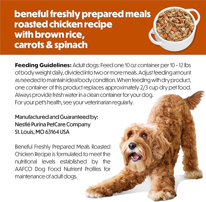 Purina Beneful Freshly Prepared Meals Roasted Chicken Recipe With Brown Rice, Carrots and Spinach Wet Dog Food - (Pack of 8) 10 oz. Tubs