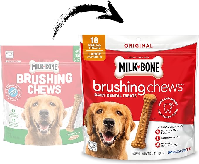 Milk-Bone Brushing Chews Original Chicken Flavor Daily Dental Dog Treats, Large, 24.2 Oz. Bag 18 Count (Pack of 5)