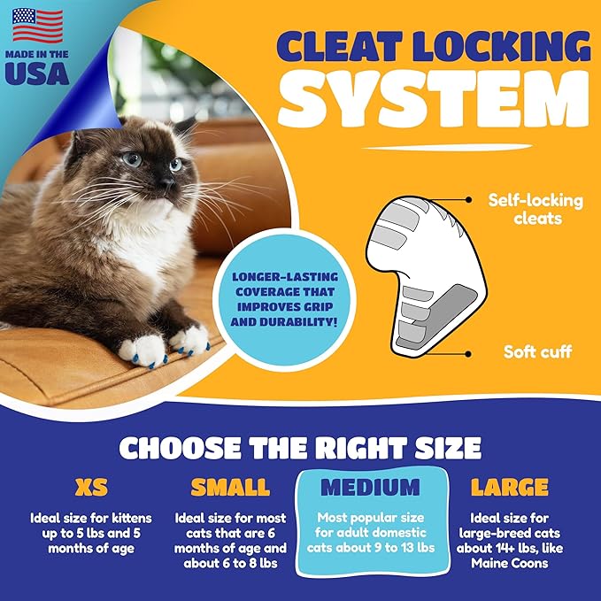 Soft Claws Cat Nail Caps for Medium Cats – (40 Caps, Blue & Green) - Made in USA - Veterinarian-Developed | Protects Furniture & Skin - Easy to Apply, Long-Lasting Anti-Scratch Soft Cat Claw Covers
