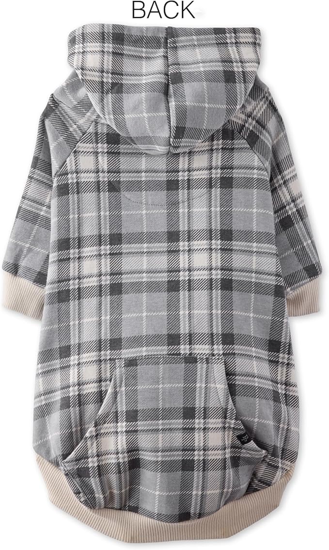 Pet Passion Rocky II - The Extra Comfy Hoodie, Organic Cotton and Recycled Poly Dog Hoodie Pet Coat Sweater for Small, Medium, Large Dogs, Gray Chesterfield Plaid, X-Large