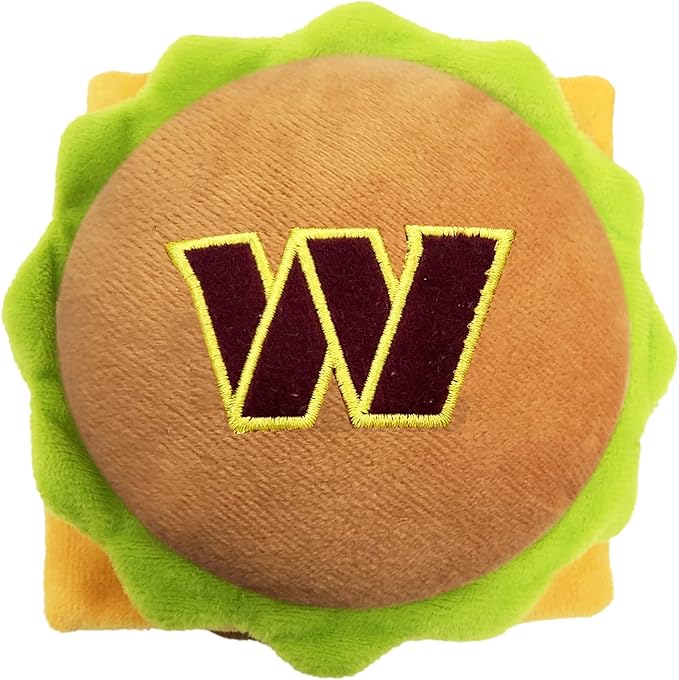 Pets First NFL Washington Commanders Cheese Burger Plush Dog Squeak Toy - Cutest Stadium HAMBERGER Snack Plush Toy for Dogs & Cats with Inner Squeaker & Beautiful Football Team Name/Logo (WAC-3353)