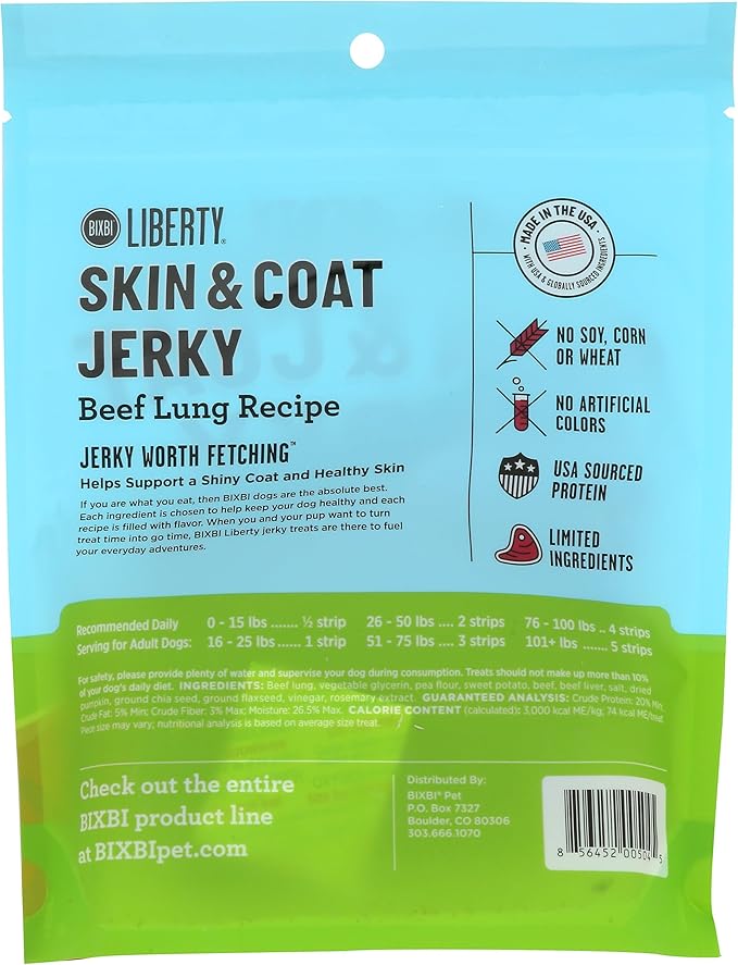 BIXBI Liberty Skin & Coat Support Beef Lung recipe Dog Treats,5 oz-USA Made Grain Free Dog Treats-Antioxidant Rich to Support Shiny,Full Bodied Coats-High in Protein,Whole Food Nutrition,No Fillers