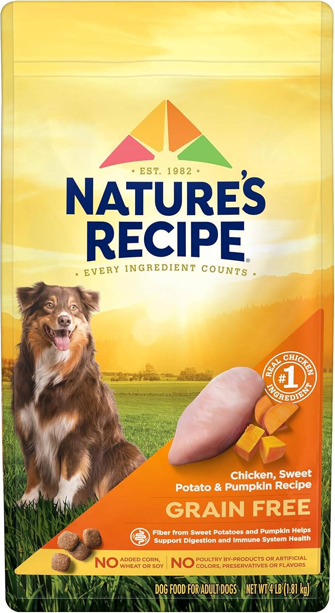 Nature's Recipe Grain Free Chicken, Sweet Potato & Pumpkin Recipe Dry Dog Food, 4 lb. Bag